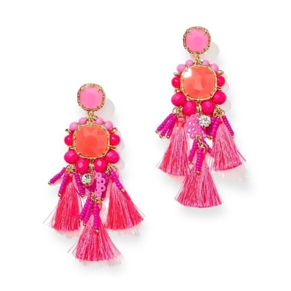 LILLY PULITZER Waterside Earrings Kitschy Coral Pink Crystal Pierced Dangle New - Picture 2 of 10